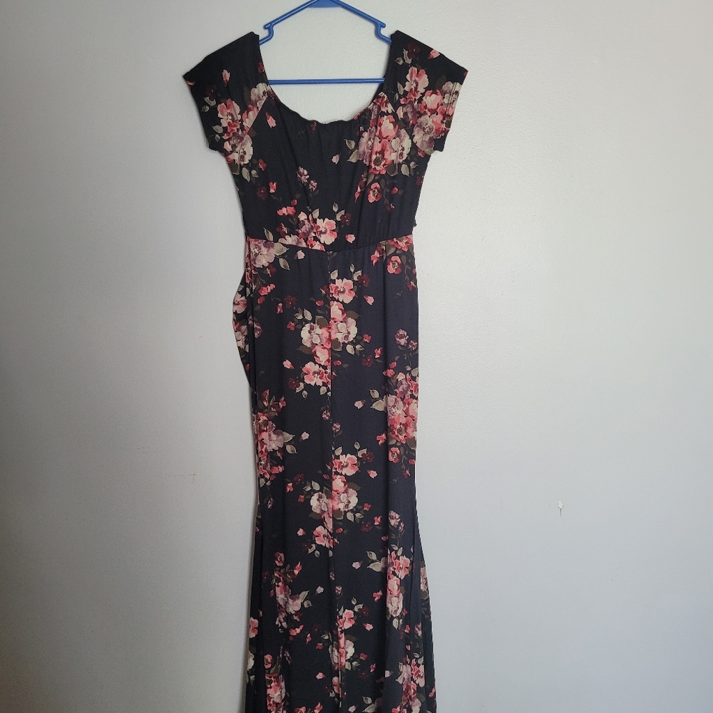 PinkBlush Black floral Off Shoulder Wrap Maternity Photoshoot Gown/Dress